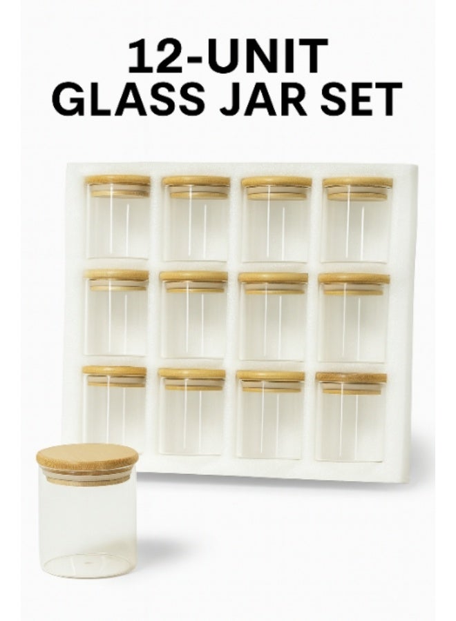 12-Piece Premium Glass Spice Jar Set with Airtight Bamboo Lids – 250ml Small Glass Food Storage Containers for Spices, Herbs, Seeds & Seasonings – Elegant Kitchen & Pantry Organization - Image 4